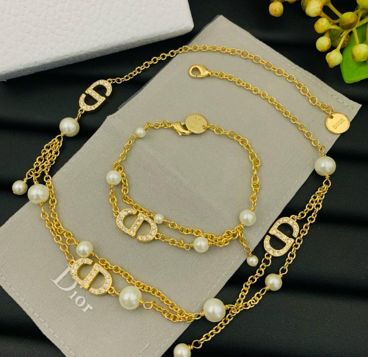 Dior Petit CD Pearl Double Tassel Necklace