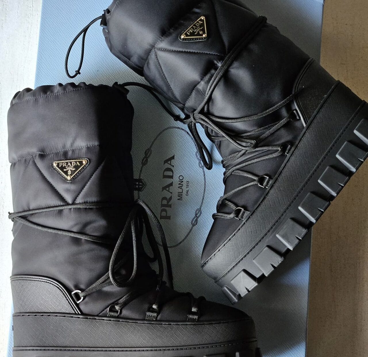 Prada Recycled Nylon Moon Boots Black
