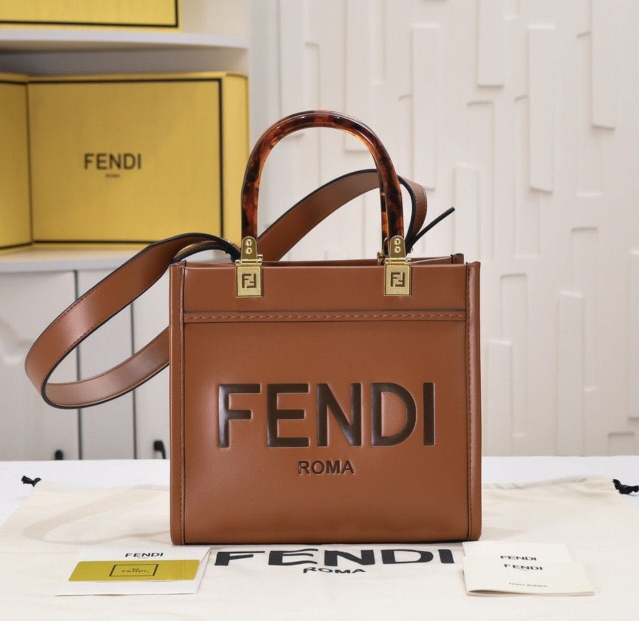 Fendi Sunshine Small Leather Brown Bag