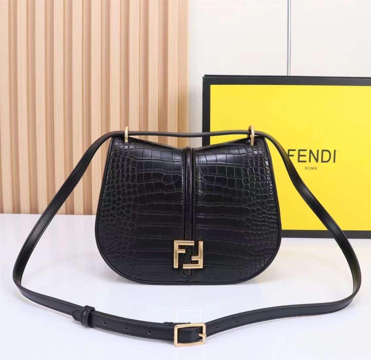 Fendi Cmon Black Crocodile Leather Bag